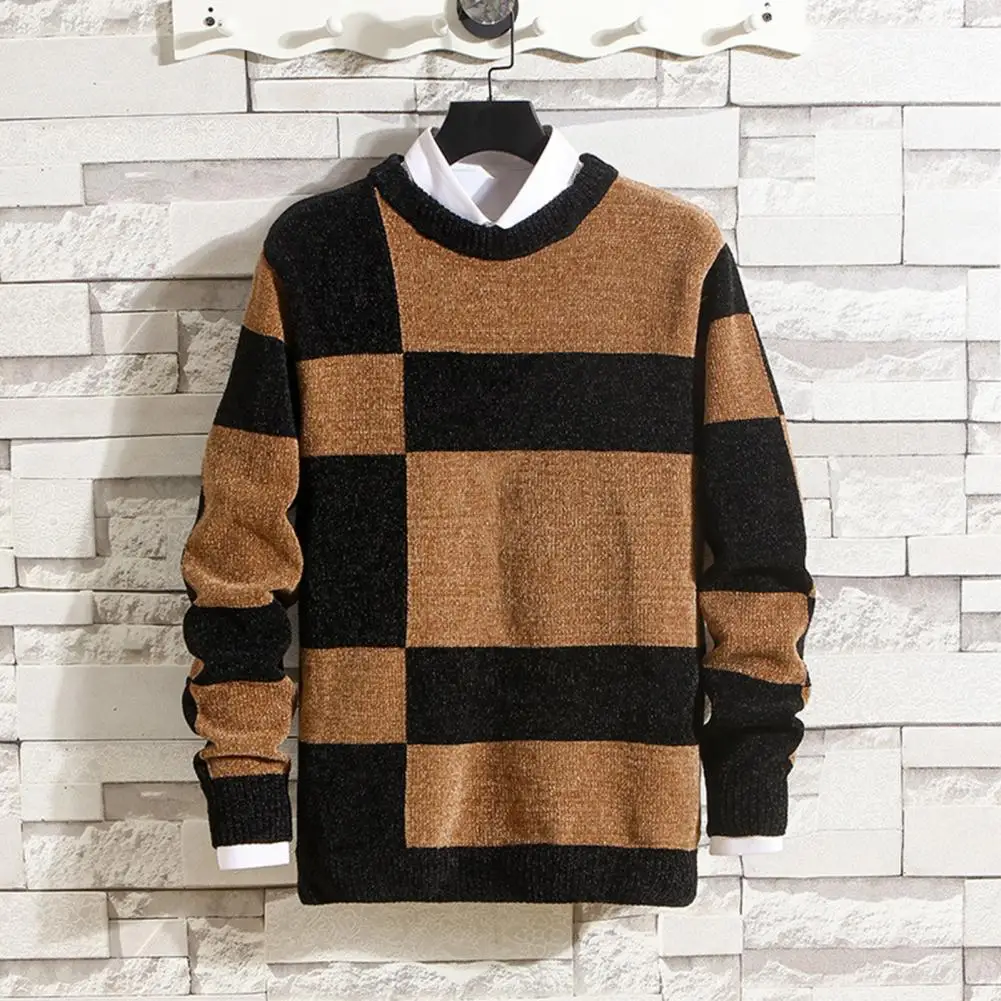 Sweater Slim Fit warna, Sweater rajut pria musim dingin tebal lembut gaya pullover untuk luar ruangan