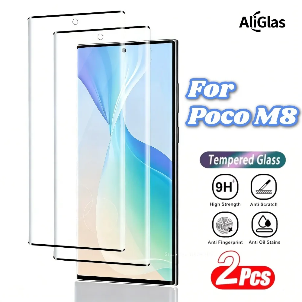 

2 шт. защитной пленки для Xiaomi Poco M8, глянцевая защитная пленка для экрана Poco M 8, твердость 9H, пленка из закаленного стекла, совместимая с чехлом