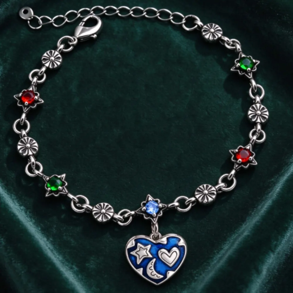 2027 S925 Silver Flower Star Gem Bracelet DIY Texas Theme Pendants Chili Pepper Blue Heart Western Fashion Unisex Accessory