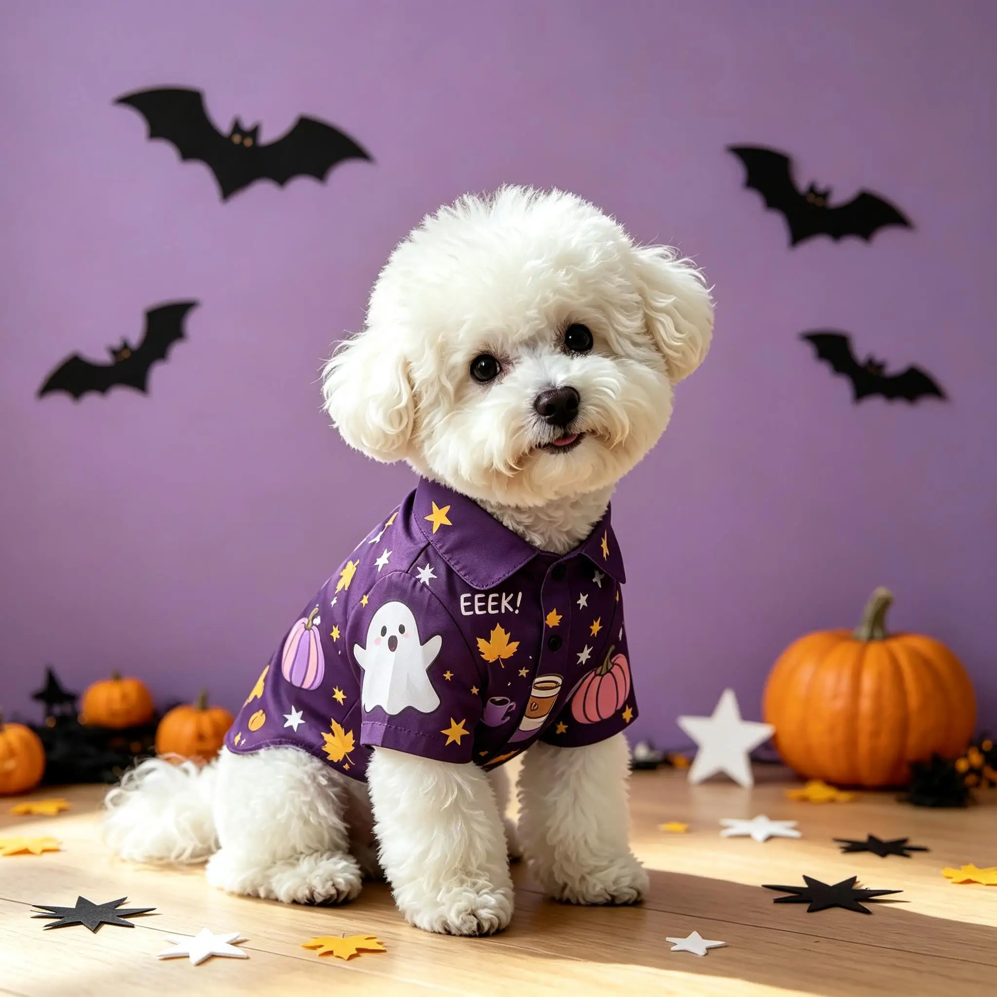 Pet Dog Shirt Purple Ghost Pumpkin Star Print Lightweight Button Up for Small Medium Dogs Halloween Party Daily Wear