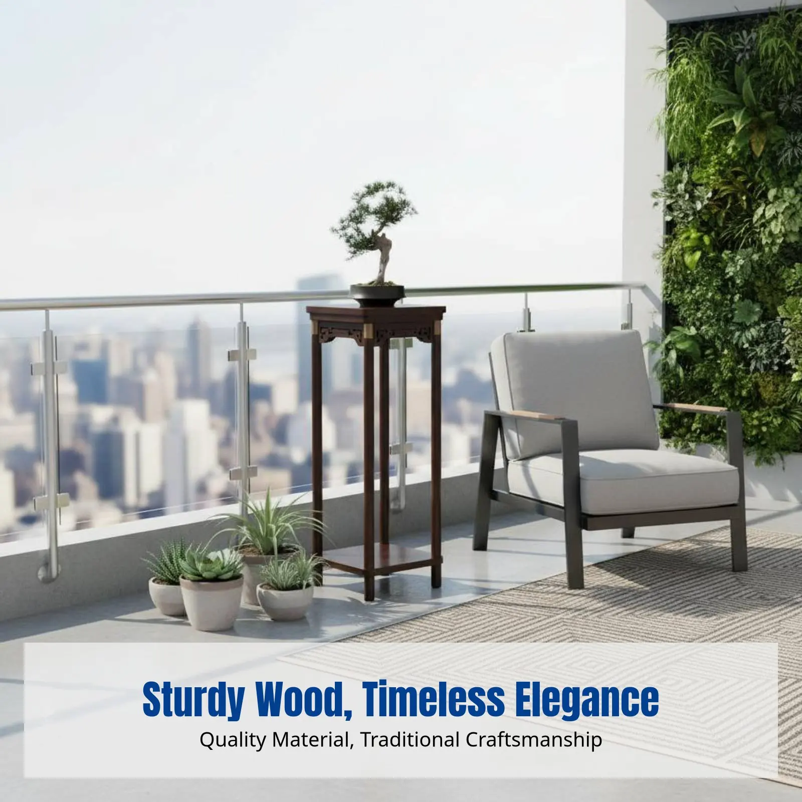 堅木製スタンド、多層中国風フロアプラントラック、バルコニー、リビングルーム用屋内収納オーガナイザー