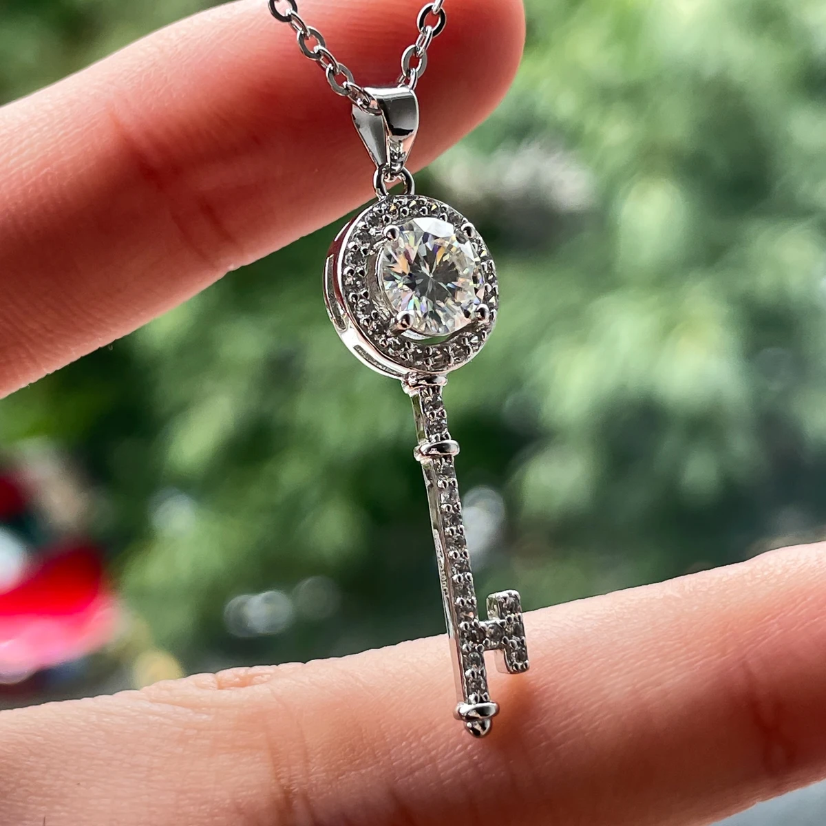 AnuJewel 1ct D Color Moissanite Diamond Key Pendant Necklace 925 Sterling Silver Keychain Christmas Gifts For Women