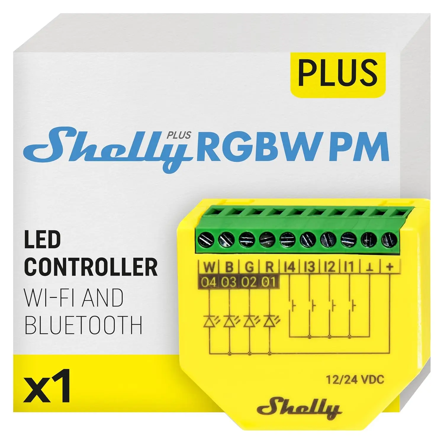 

Умный пульт дистанционного управления Shelly Plus RGBW PM с функцией измерения мощности для светодиодных лент RGBW, Wi-Fi, Bluetooth