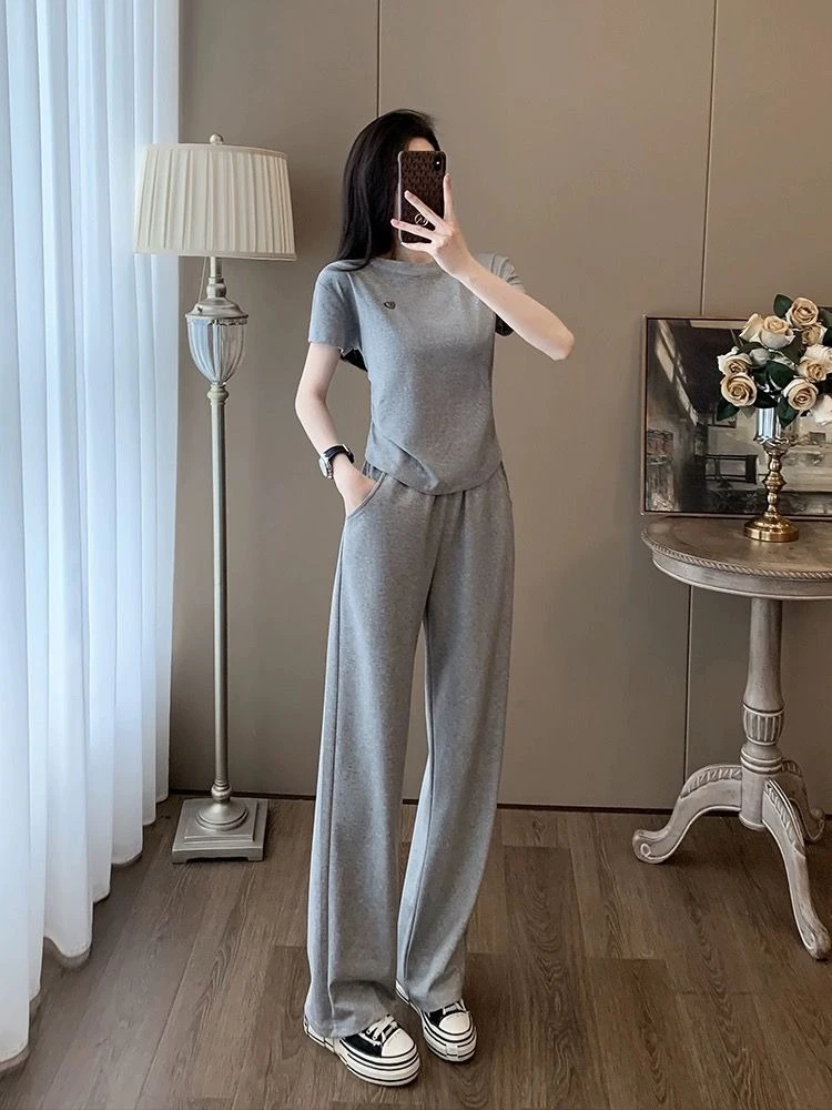 Baggy กางเกงผู้หญิงชุดสองชิ้นราคาถูกใหม่จับคู่เสื้อผ้าสไตล์เกาหลี Chic และ Elegant Tailor โปรโมชั่น Full สุภาพสตรีกางเกง