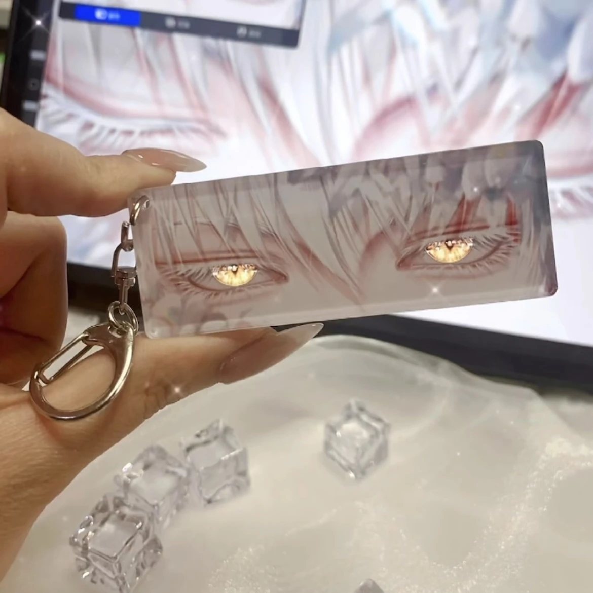 Anime Light and Night Sariel Acrylic Transparent Card Keychain Eye Bar-type Pellucid Cards Keyring Key Ring Ornament Xmas Gifts