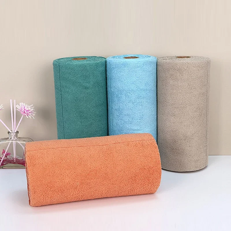 

Reusable Cleaning Wipe Household Kitchen Cloth Microfiber Towel Rolls Dish Rags Wash Paper Towel Replacement