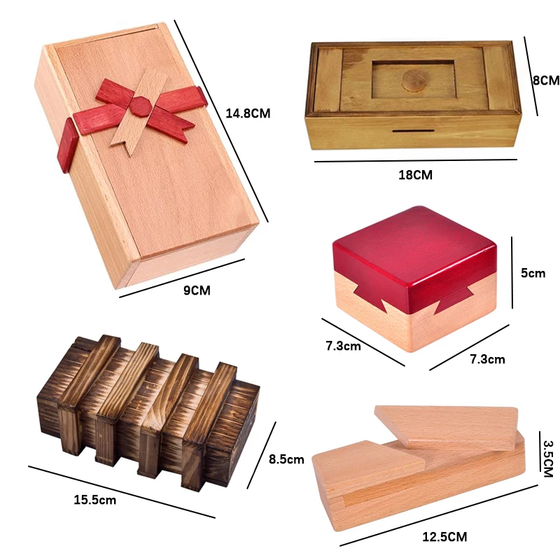 Klassische verwirrende hölzerne Puzzle boxen Geheim fach Brain Teaser Spiele für Erwachsene und Kinder rompe cabezas de madera – Detail 2