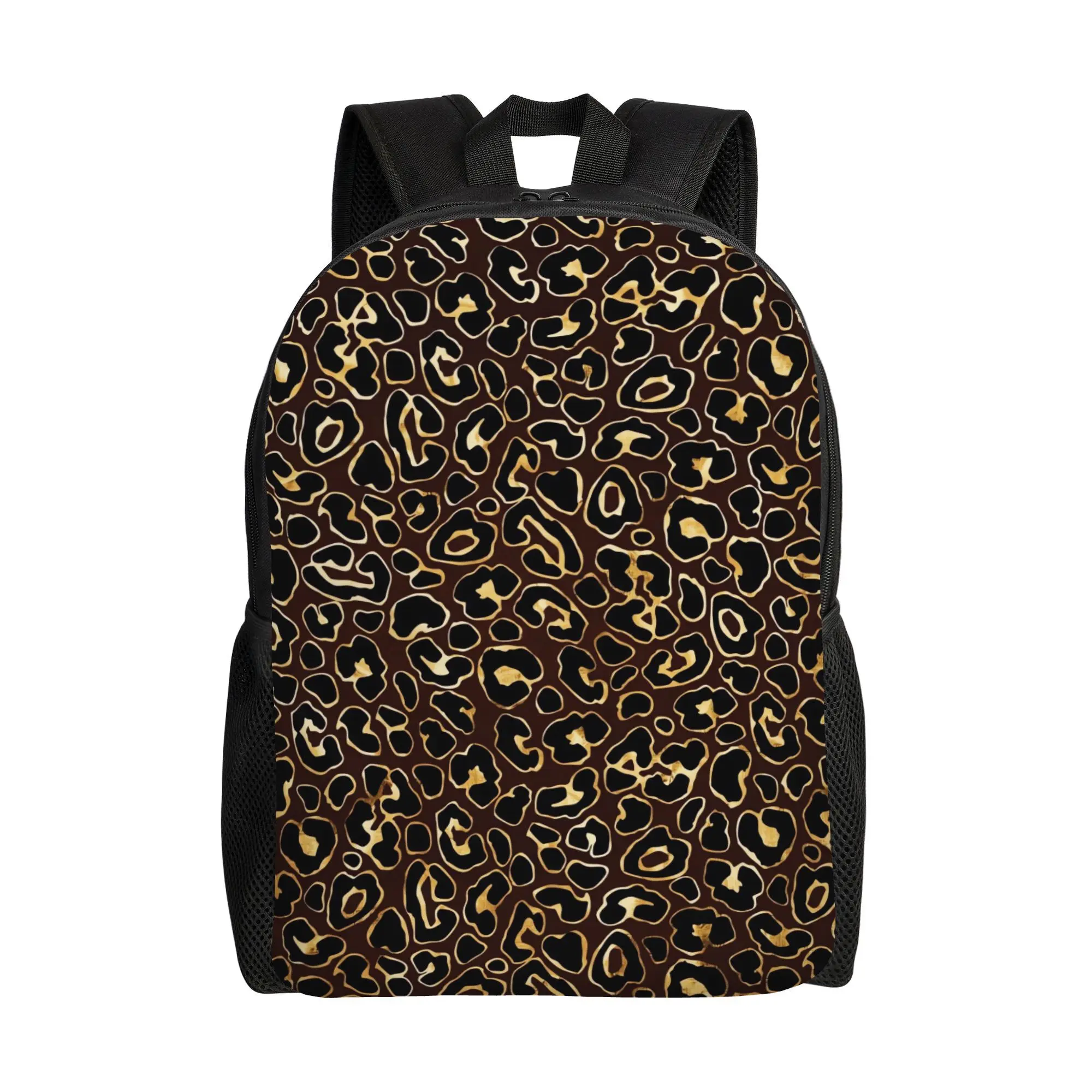 

S&'s Gold Leopard Print Backpack - Stylish Black & Gold Animal Print, Hand Washable Single Layer School Bag for College,