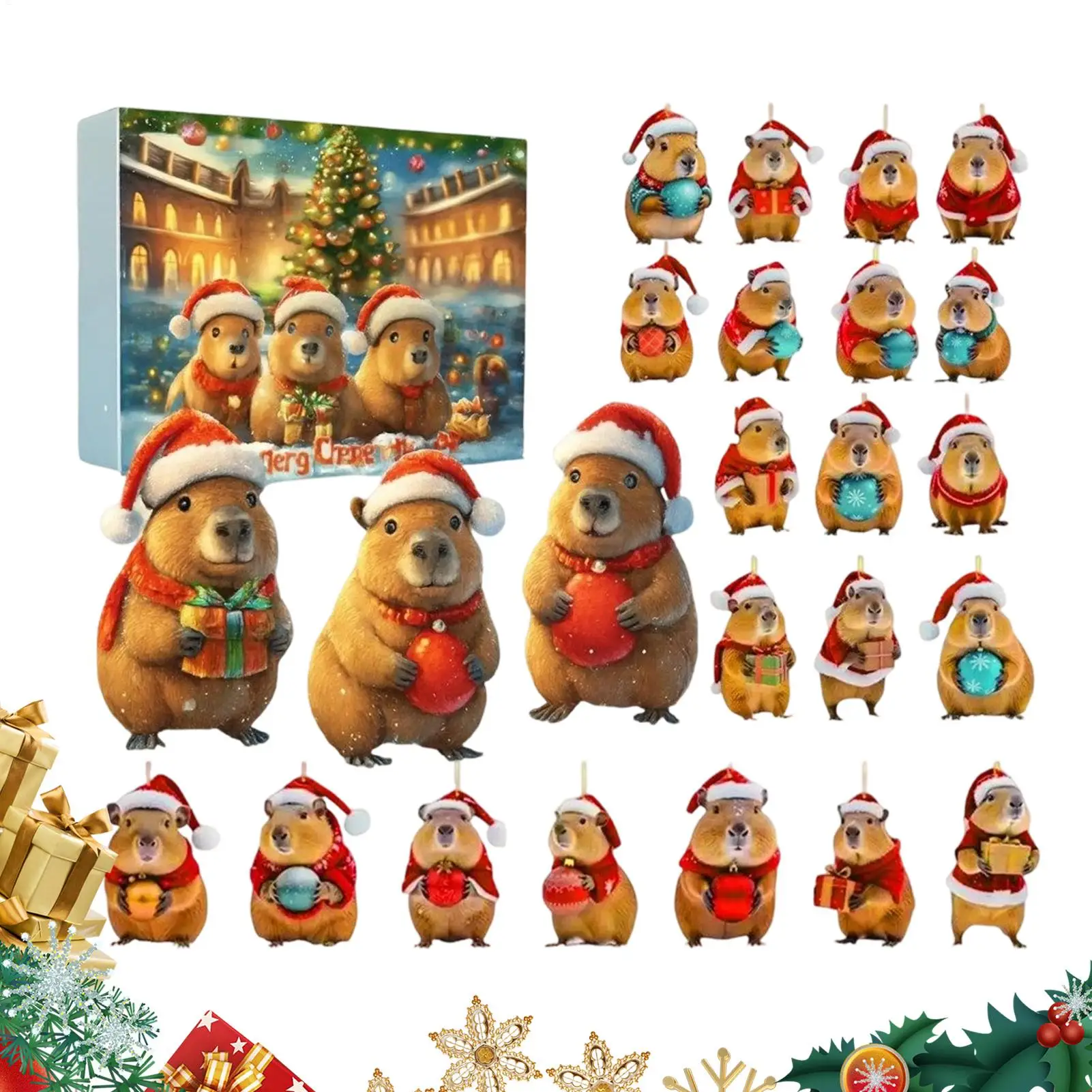 

Капибара Адвент Рождество 2D акриловый декор 24 дня капибара орнамент 2025 календарь обратного отсчета для дома Рождественская елка автомобиль