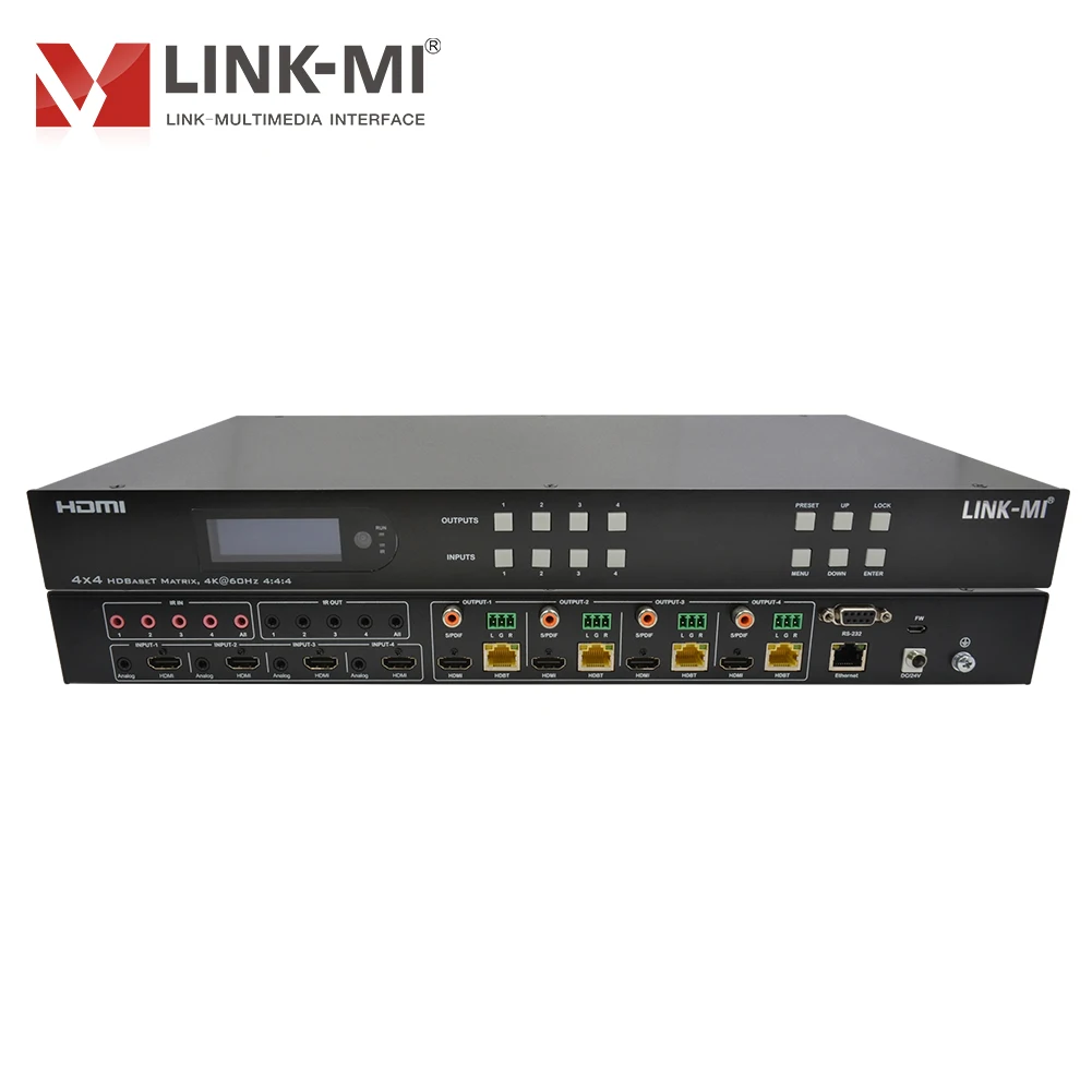 

4K60Hz 4x4 HDBT Матричный разветвитель HDMI 2.0 с передачей 70 м, 4 выходами PoC, аналоговое и аудиоэкстракция SPDIF, управление IR/RS232