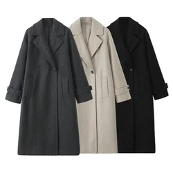 PB&ZA women's clothing 2024 autumn and winter new Korean style loose lapel soft long-sleeved mid-length coat