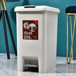 Pedal Double Opening Trash Can Square Manual Garbage Storage Box with Lid 10L/20L Household Large Waste Collector Home Supplies