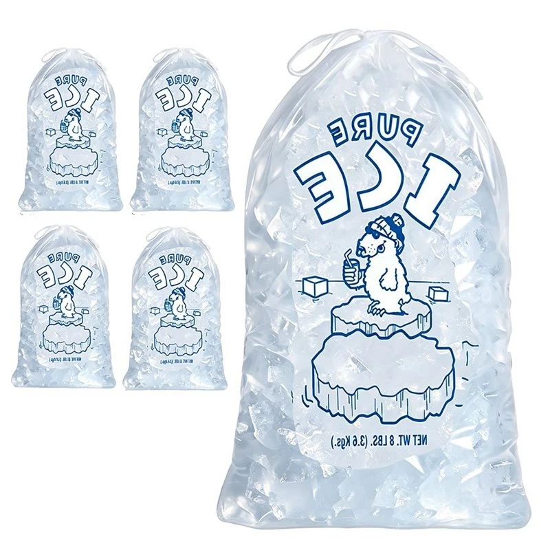 T21C Ice Bags 100Pcs 8 Lb. With Drawstring, 50-Pack Plastic Ice Cube Bags, 17.8 X 11 Inch Portable Freezer Storage And Keeper