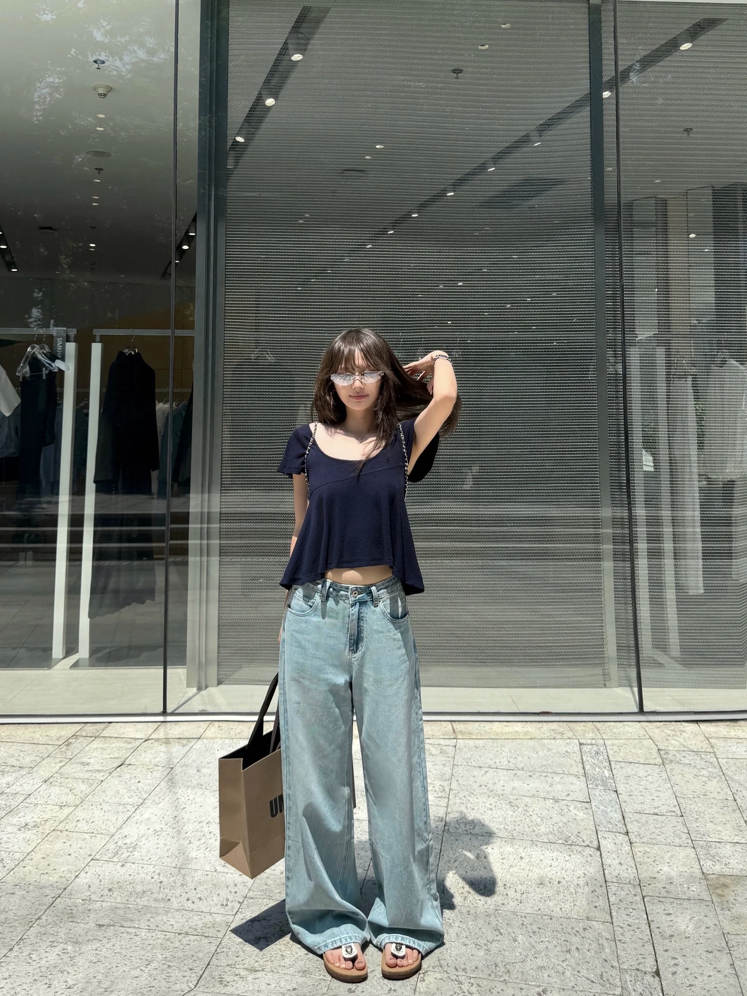 

CUTEioi Women's Summer New Cleanfit Waed Light Blue Straight Leg Jeans Casual Wide Leg Pants l Waist Cotton Jeans