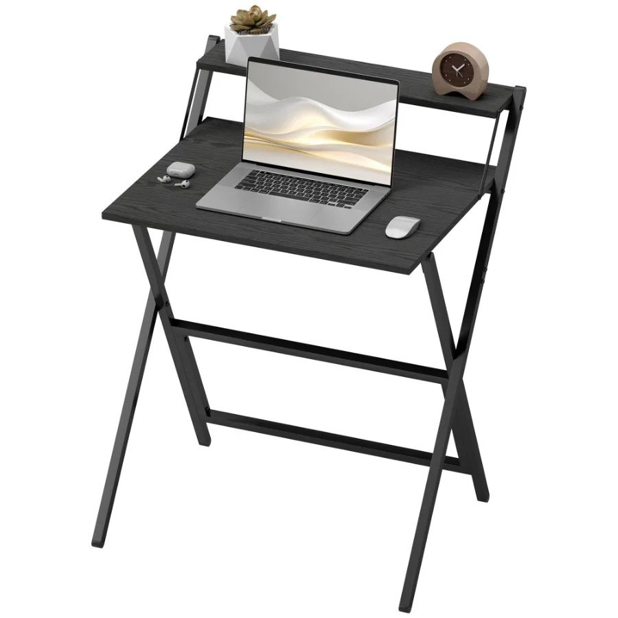 

HOMCOM Folding Computer Desk 27.6 Foldable Desk with Monitor Shelf for Small Space Home Office Study Easy Assembly Black