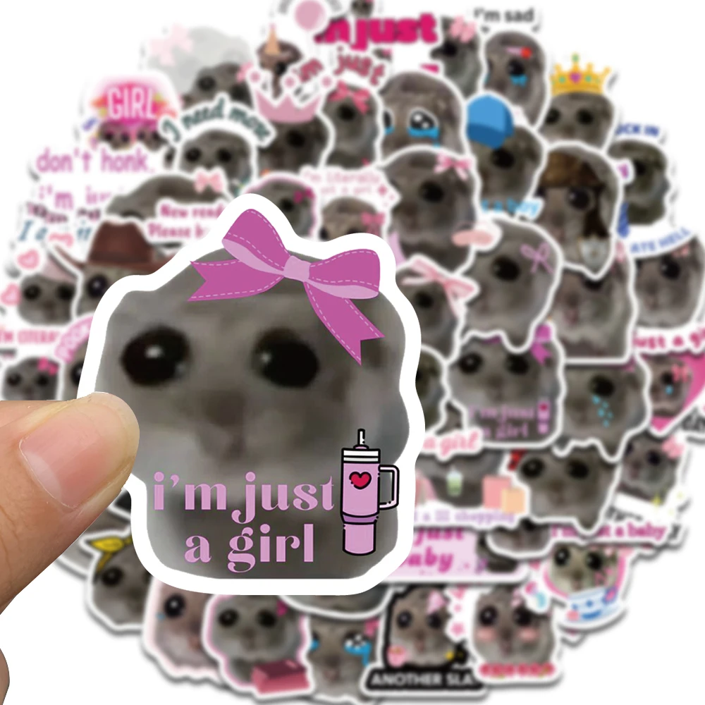 

Мультяшный грустный хомяк, мем, наклейка, милая мышь, забавный узор, наклейка, эстетические кавайные наклейки, наклейки для ноутбука, багажа, велосипеда, дневника