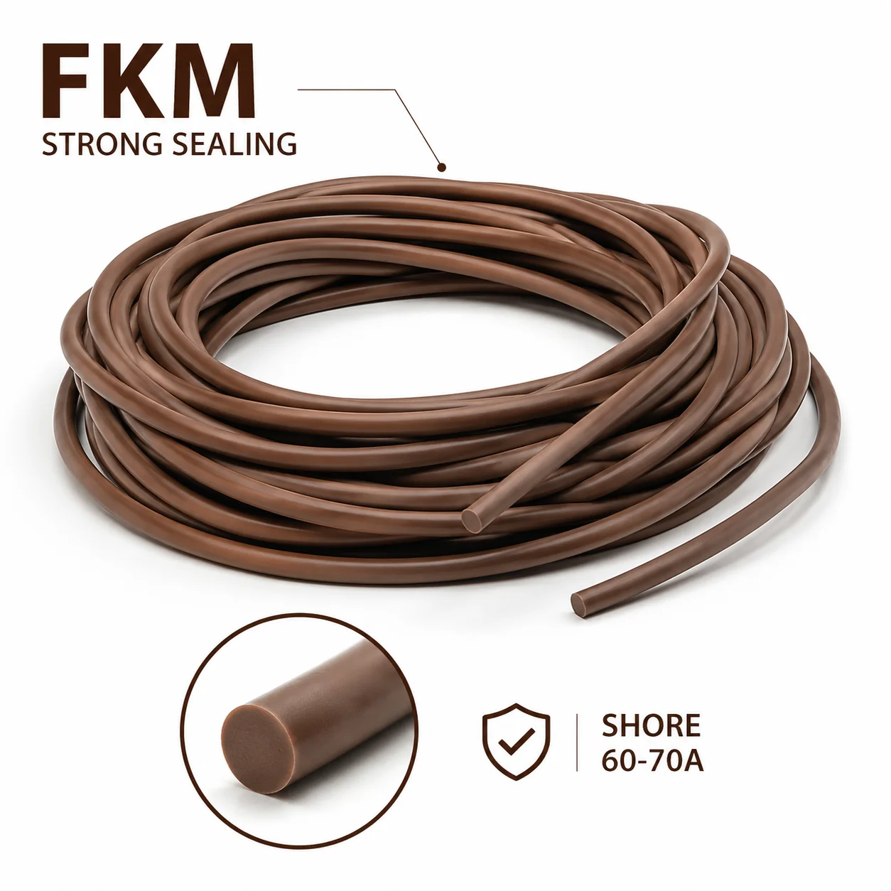 10/5/2M Brown FKM Sealing Strip with a Diameter of 1.5~10mm, Precision Hydraulic System Dust-proof and Leak Proof Rubber Strip