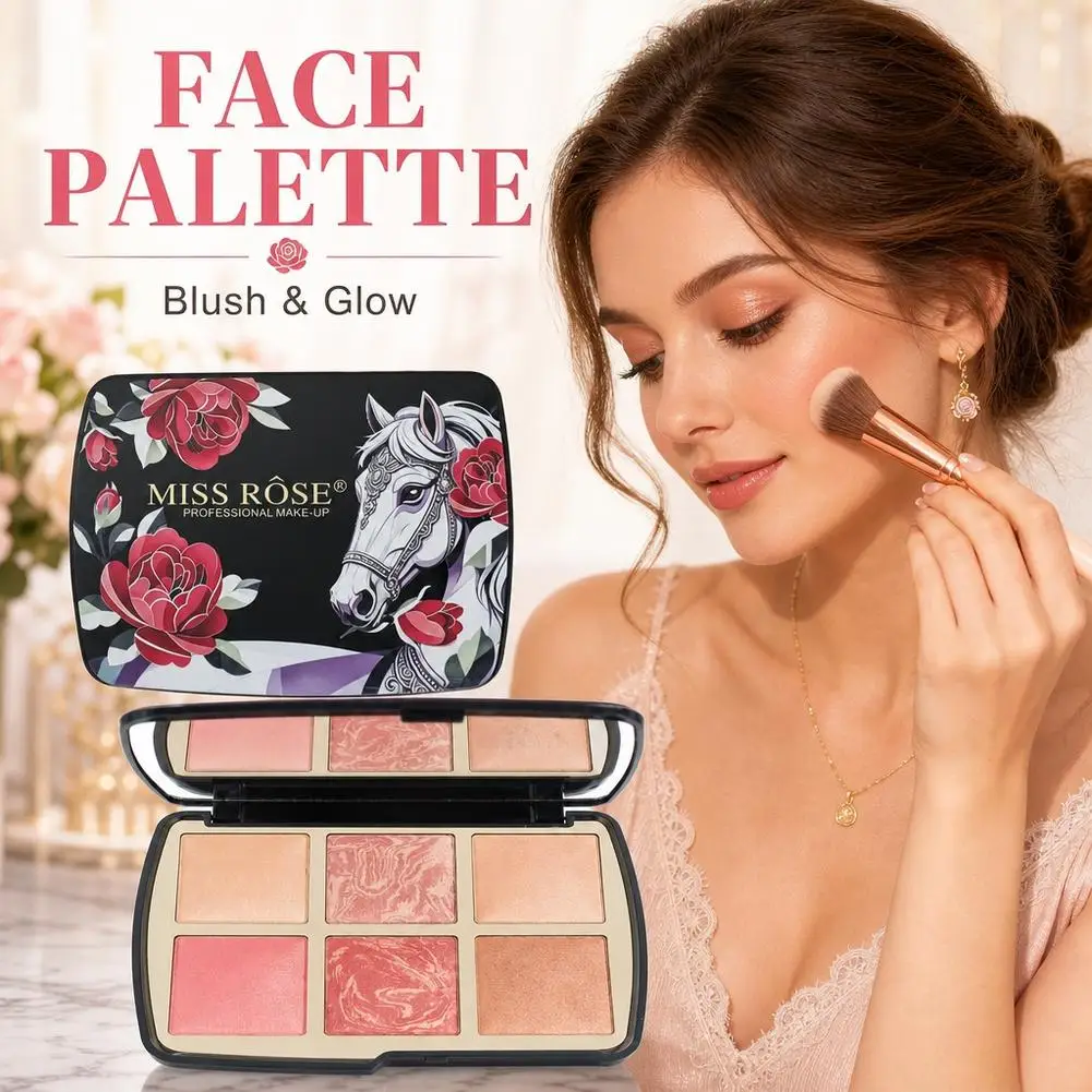 6 Color Face Palette Blush Highlighter Bronzer Contour Powder Baked Marble Glow Cheek Shimmer Brighten Cosmetics With Mirror