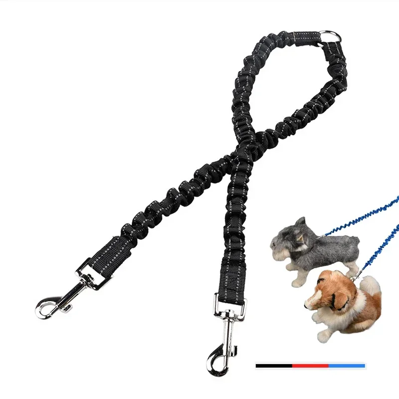 2 Way Couplers Dog Leash Rope Elastic Extended Pet Leash Belt Outdoor Training for Two Double Small Medium Large Dogs Lead Stuff