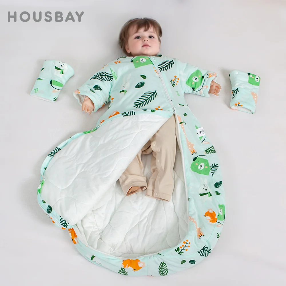 

Спальный мешок для детей от 1 до 4 лет, зимний более толстый теплый детский спальный мешок со съемными рукавами, носимое одеяло, детское одеяло с защитой от ударов