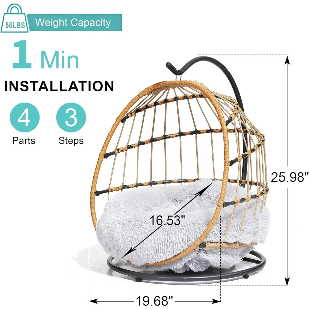 سرير كرسي أرجوحة للقطط - وسادة قابلة للإزالة والغسل، أرجوحة من الخيزران المعلقة للقطط والكلاب الصغيرة في الأماكن المغلقة - رمادي فاتح