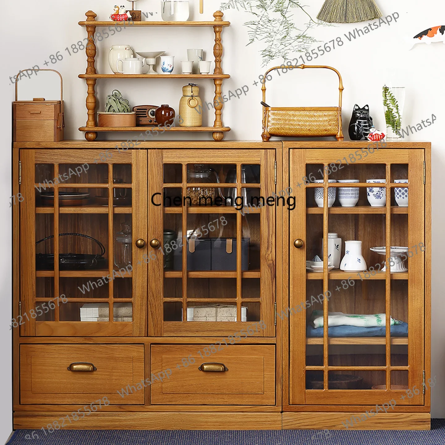 

cc182Old teak dining side cabinet glass door locker tea space tea set porcelain storage display cabinet