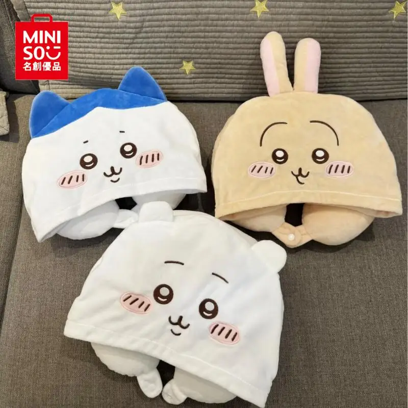 

Miniso Chiikawa Kawaii Anime Hooded U-Shaped Pillow Cute Hachiware Usagi Cartoon Soft and Comfortable Nap Neck Pillow Girl Gift