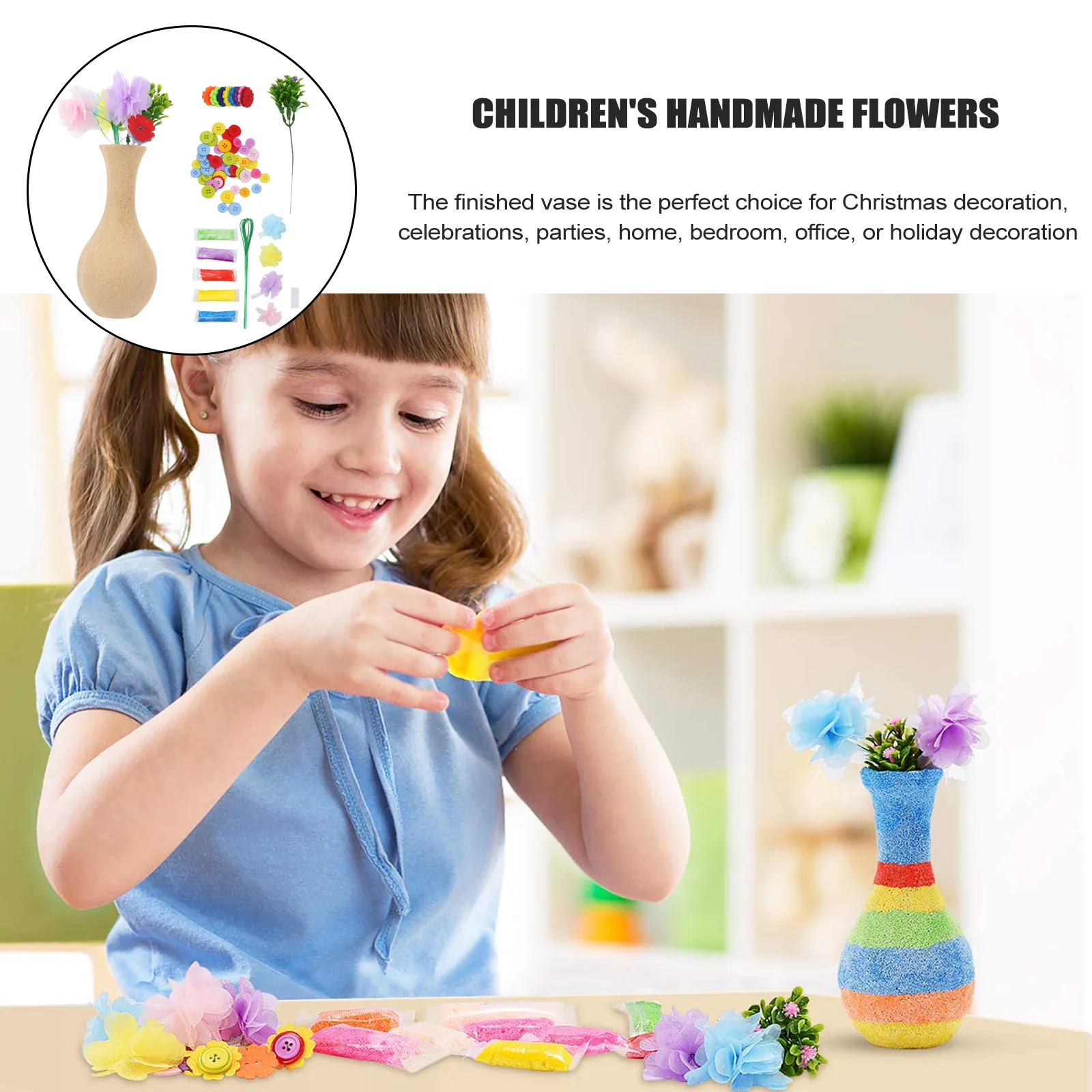 

2Sets Kids DIY Flower Vase Craft Kit Handmade Craft Kit for Christmas Home Holiday Party Decoration DIY Activity for Kids