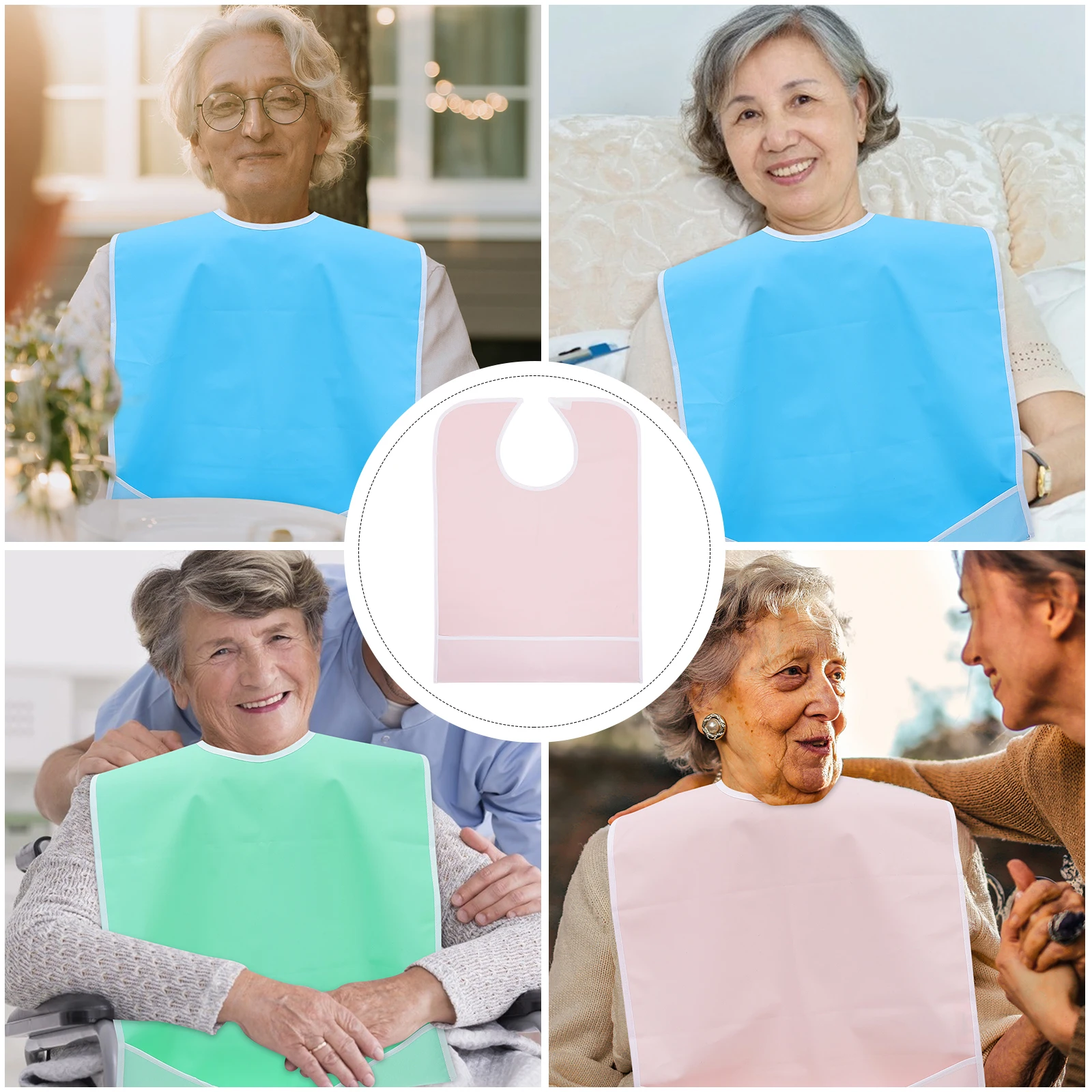 

3Pcs Waterproof Adult Bib Large Sticky Strap Eating Apron for Elderly Feeding Bib Reusable Clothes Protector Eating Apron
