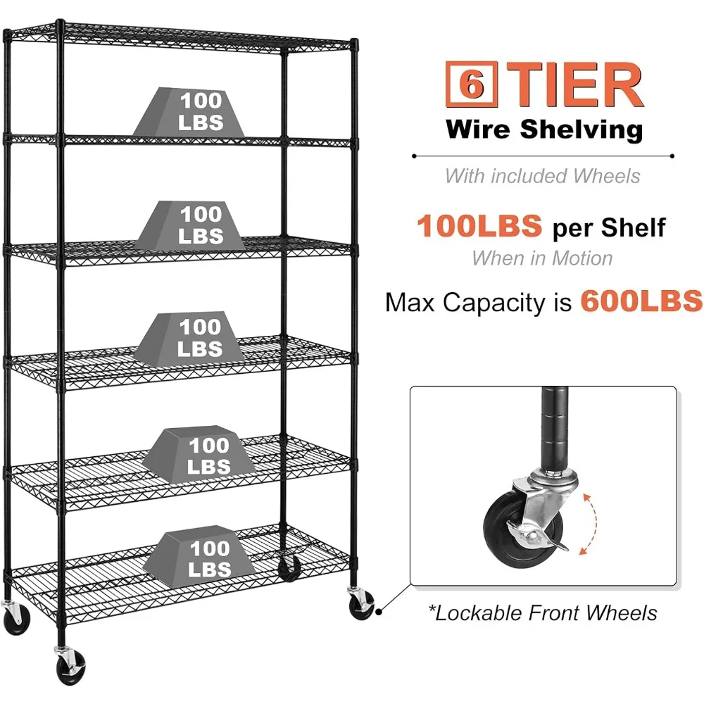 Commercial Heavy Duty 6000 lbs Capacity Storage Shelves - 6 Tier Adjustable NSF Certified Metal Rack System