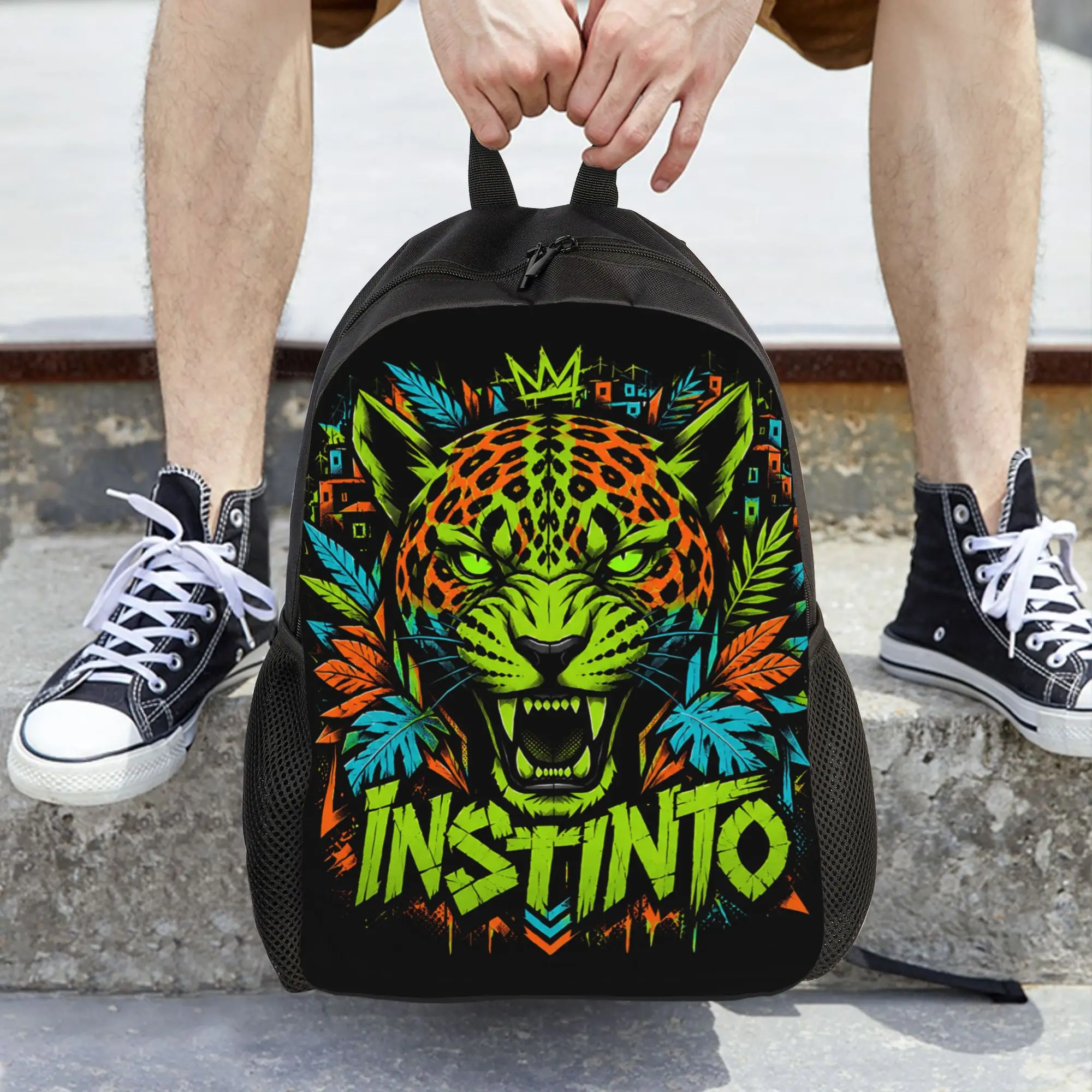 Fashion Neon Jaguar Bold Brazilian Urban Jungle Graphic backpack  mochila Light Travel Sturdy Shoulder Rucksack