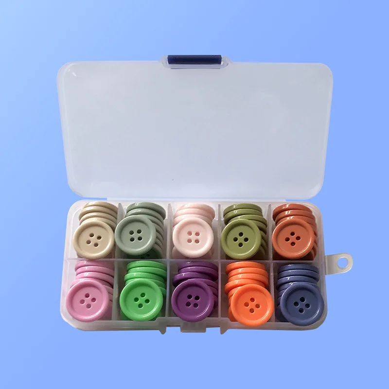 Mixed color boxed resin buttons diy decorative four-hole buttons sewing kit children's handmade materials