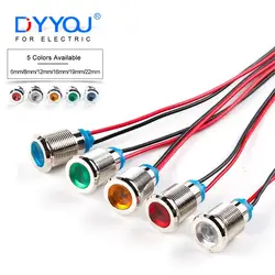 6/8/12/16/19/22mm Waterproof LED Metal Indicator Light 6V 12V 24V 110V 220V Signal Lamp With Wire  red/yellow/blue/green/white