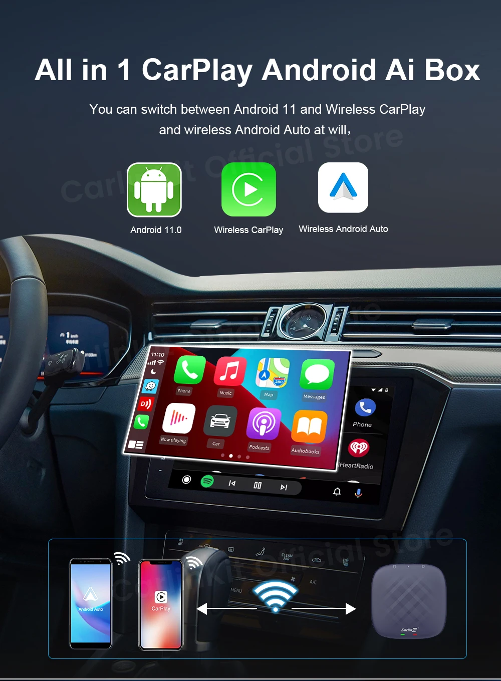 CarlinKit 8+128G CarPlay Ai Box Plus Android 13 Wireless Android Auto CarPlay QCM6125 665 FOTA Upgrade Für VW Audi Kia Fiat Ford Nissan Skoda Volkswagen Mazda Haval – Detail 12