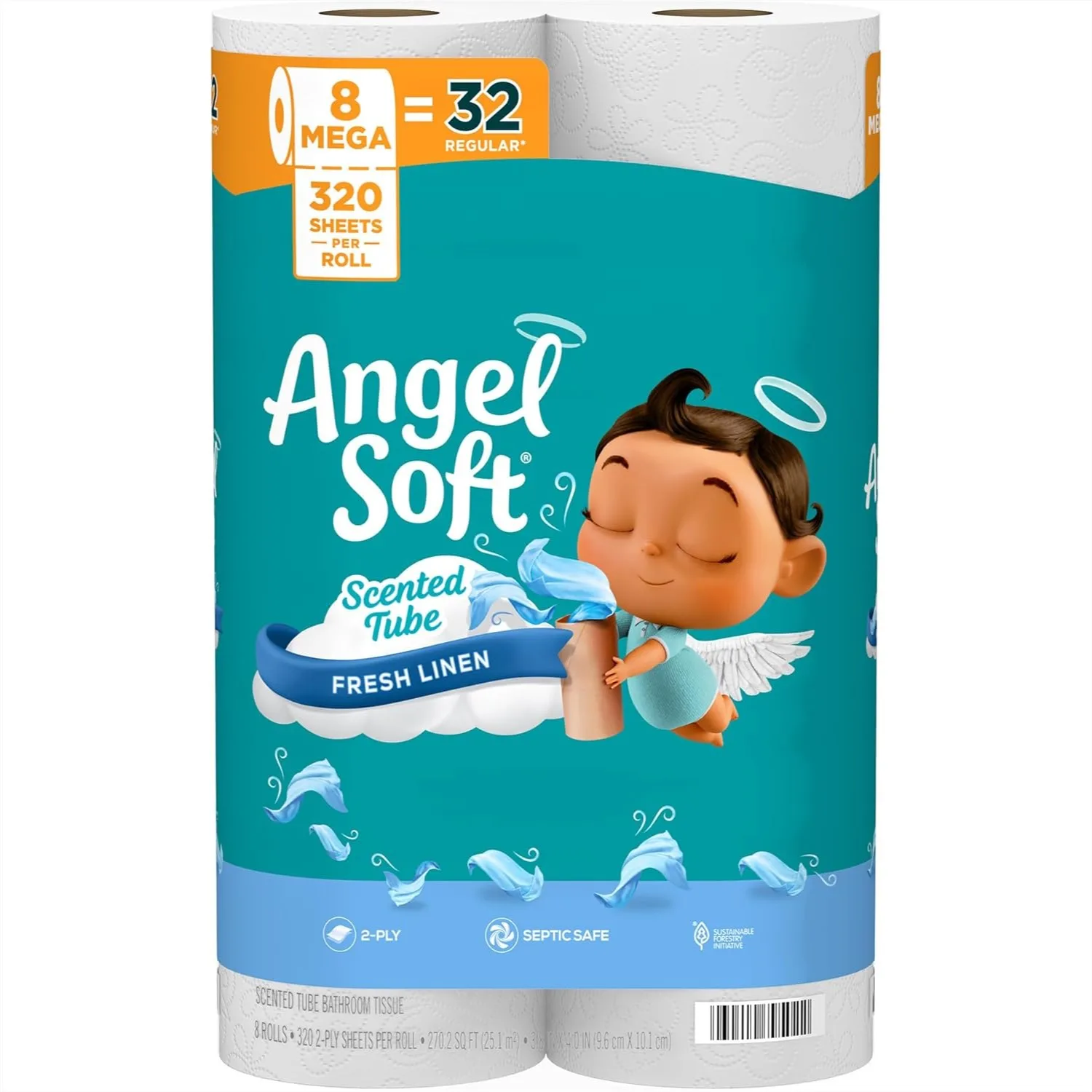 

Toilet Paper with Fresh Linen Scented Tube, 8 Mega Rolls = 32 Regular Rolls, Soft and Strong Toilet Tissue