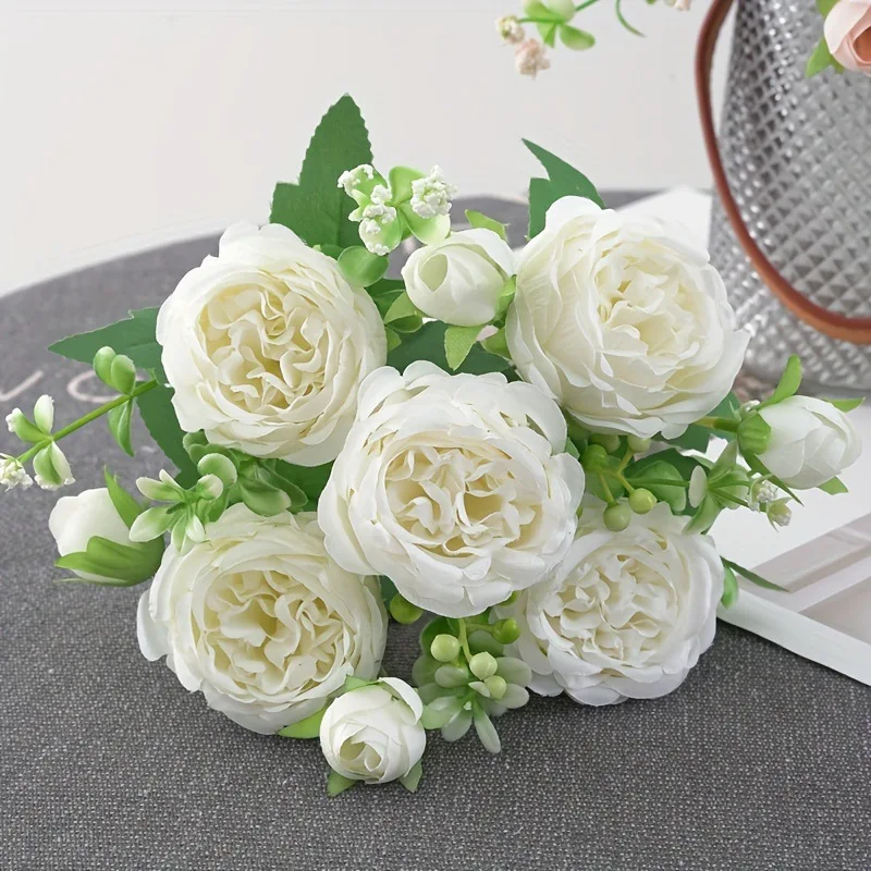 

F2 Home Decor Artificial Silk Rose Flowers Bouquet 5 Head Fake Flower Home Garden Decoration Bride Wedding Roses Fake Flowers