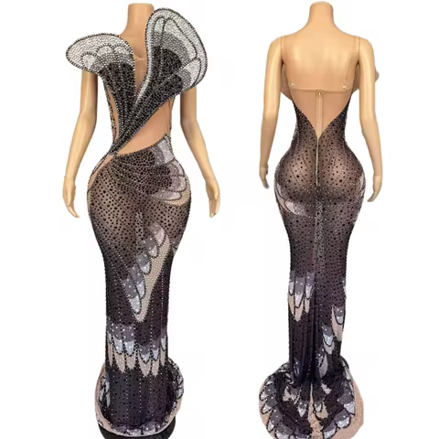 Butterfly Wings Stone and Crystal Prom Evening Dress Cosplay Costume Singer Stage Clothes Women Birthday Party Celebration Dress