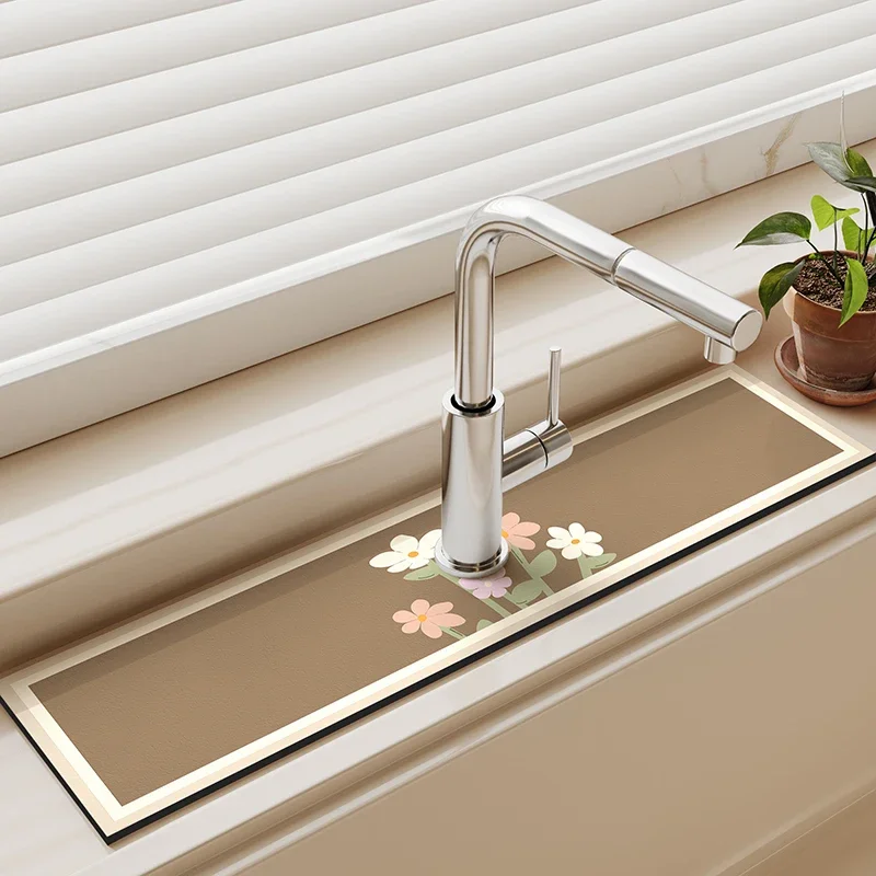 

Kitchen Sink Faucet Mat Drain Pad Absorbent Bathroom Table Mat Toilet Pad Non-slip Sink Splash Mat Countertop Dining