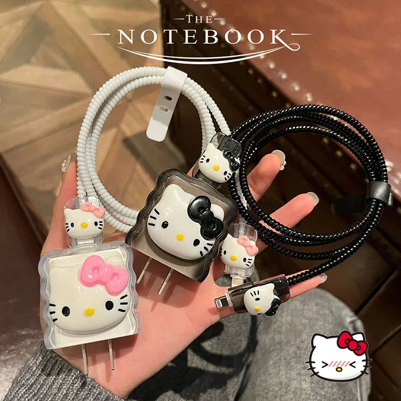 

4pcs/set New Hello Kitty Data Cable Protective Case Sanrio 20W for Iphone 15 14 Cartoon Anti-fracture Charger Protective Case