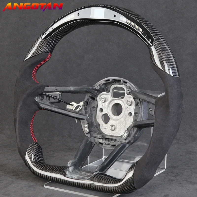 LED Carbon Fiber Alcantara Leather Steering Wheel Fit For Audi R8 TT TTS LED