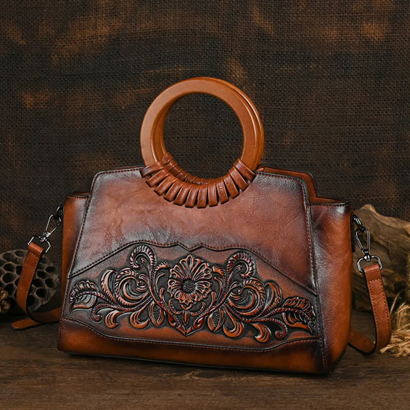 MOTAORA New Retro Handmade Embossed Shoulder Bag Women Chinese Style Leather Crossbody Bag Luxury Fashion Mather\'s Handbag Purse