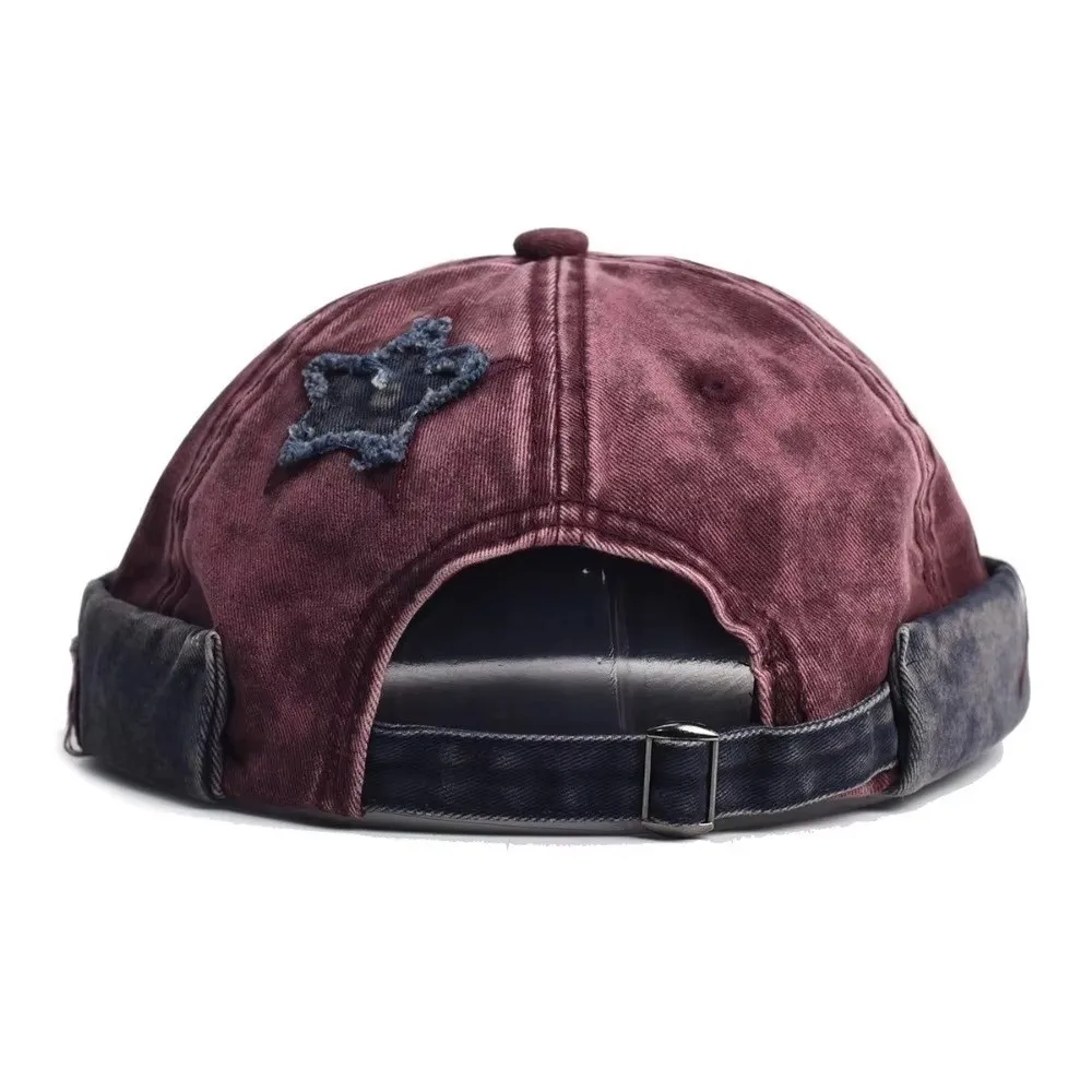 Casual Adjustable Washed Landlord Cap Solid Color Cotton Brimless Melon Hat Star Splicing Letter Docker Beanie Outdoor