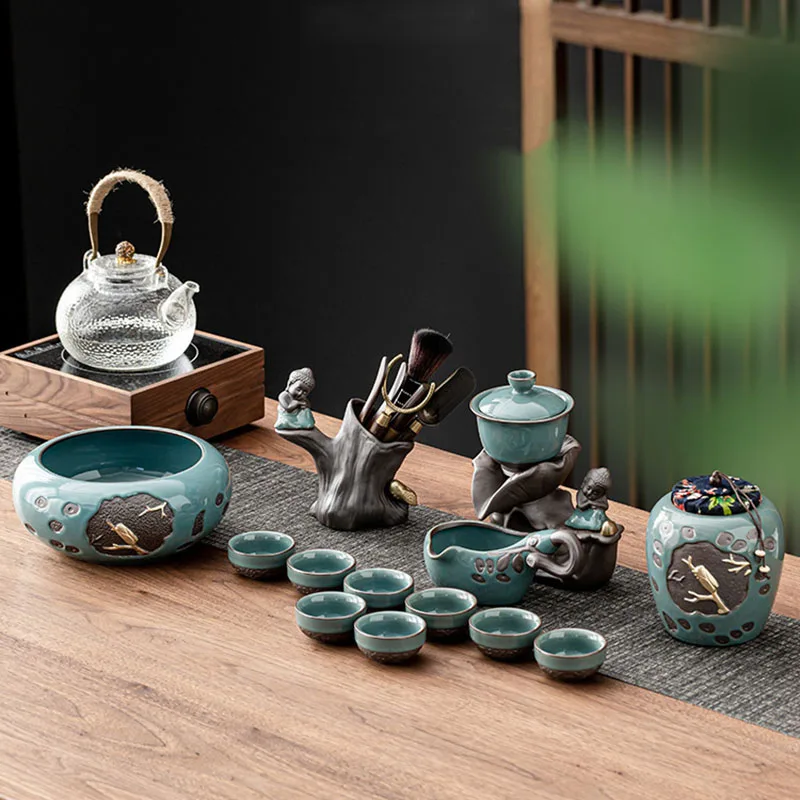 Chinese Tea Set Teapot Ceramic Luxury Office Complete Bowl Semi-automatic Puer Kung Fu Tea Cup Set Gift Kitchen Tetera Teaware