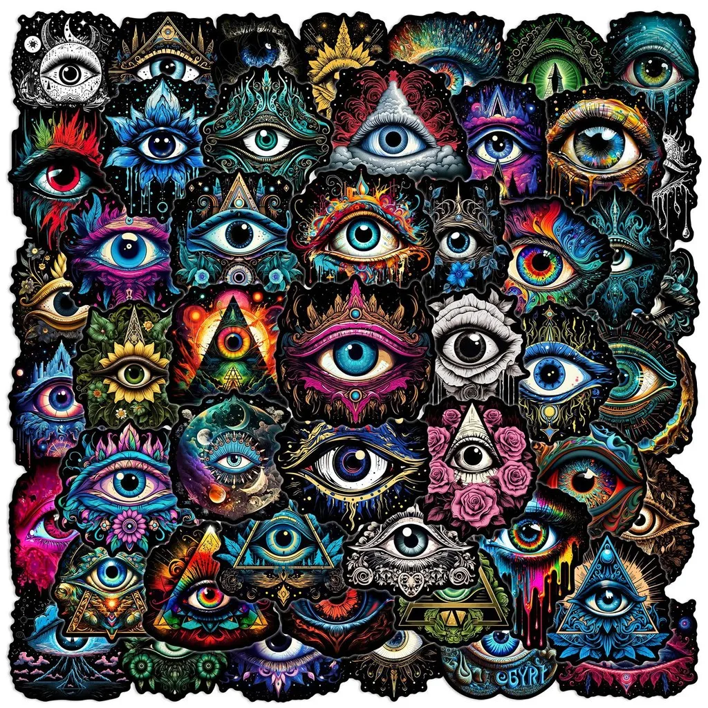 

50-Piece Stylish Eyeball Graffiti Stickers - Black Base, Waterproof Design, Ideal for Helmet, Skateboard(Anime Worlds Store)
