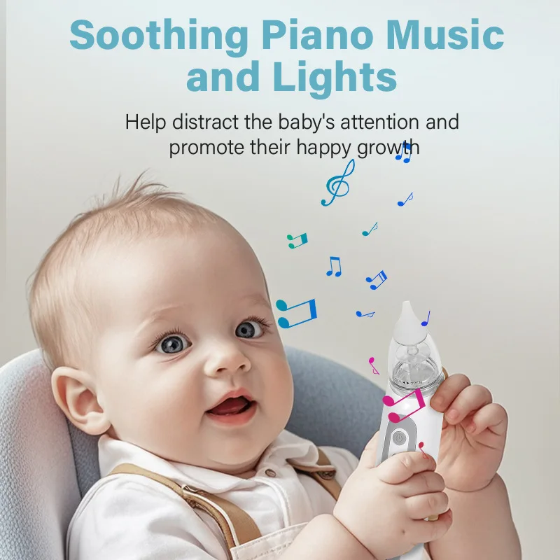 아기 전동 코흡입기, 식품 등급 실리콘 마우스피스, 흡입 모드 및 진정 음악 포함