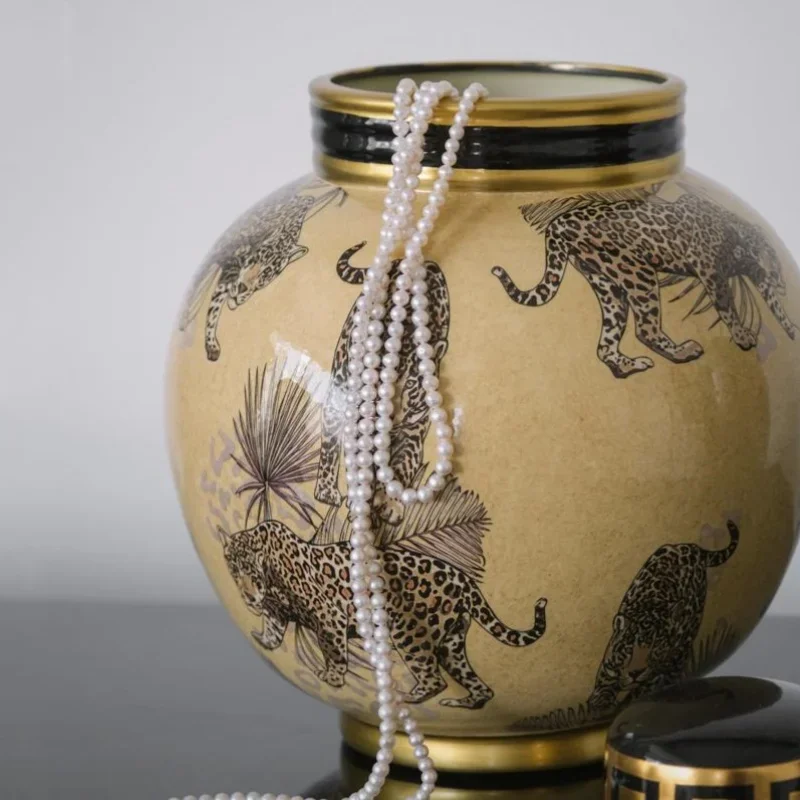 Creative Ceramic Vase Handmade Porcelain Imitation Tiger Pattern Flower Vase Ceramic Handicraft Porcelain Bottle Home Decoration