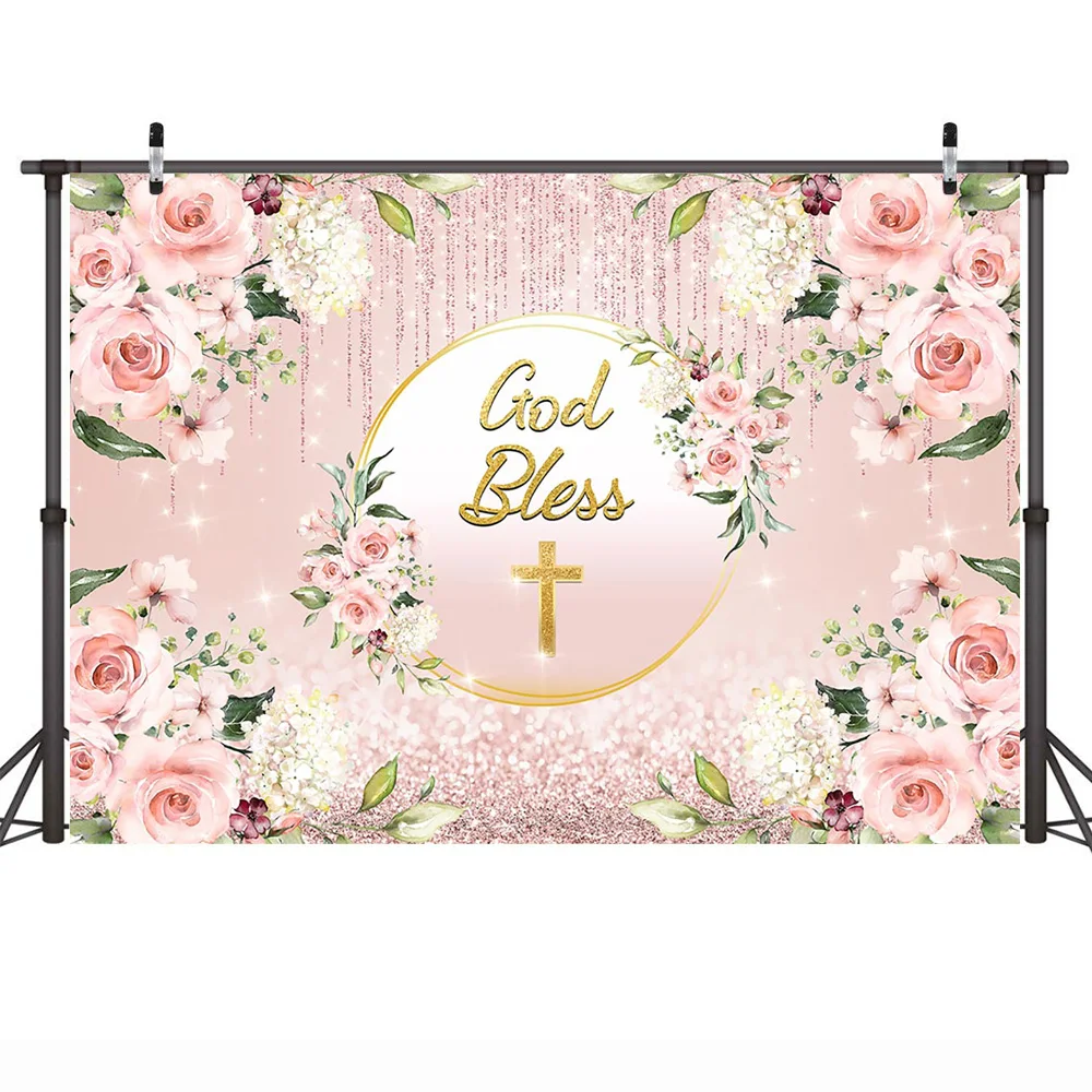 God Bless Backdrop Decorations Baby Holy Communion Party Background First Baptism Newborn Birthday Supplies Props Photoshoot