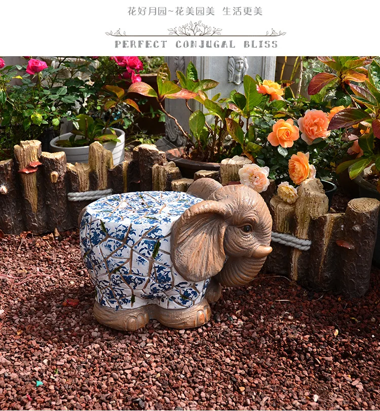 Blue-and-white elephant chopping block courtyard garden animal decorations ornaments flowerpot base balcony room outdoor chair