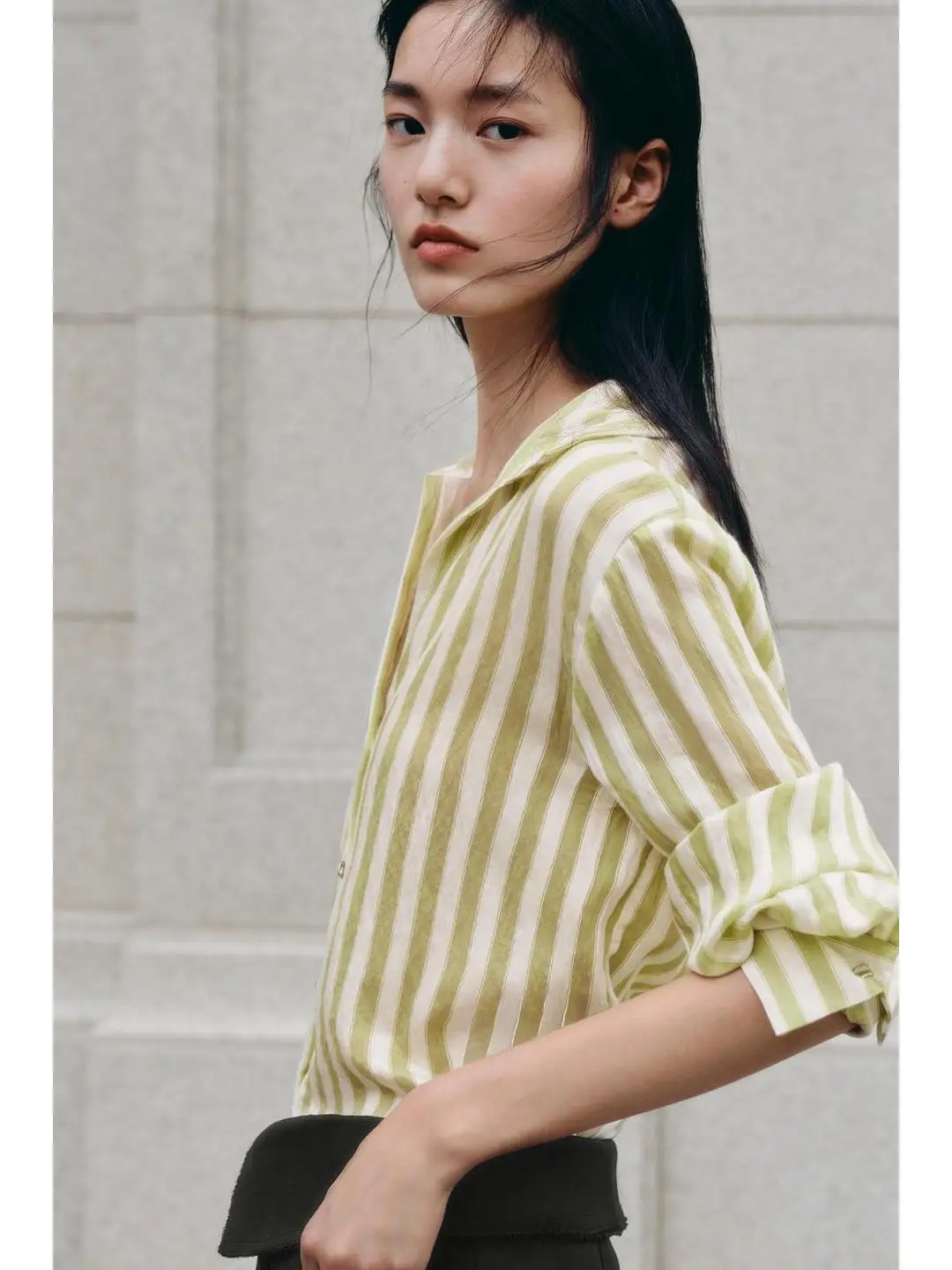 عادية مخطط طويل Sve irt V-Ne بدوره إلى أسفل طوق مستودع العمل ip الخريف Faion بسيط Ele المرأة الأعلى #3