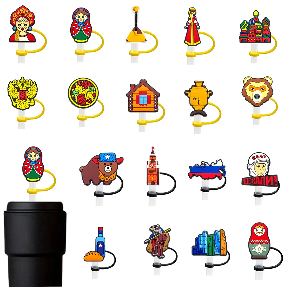 

NEW 1-18pcs Cartoon Russian style Straw Covers For Stanley Water Glass Bottle Dust Cap Straw Tip Cover Cup Accessories For 10mm